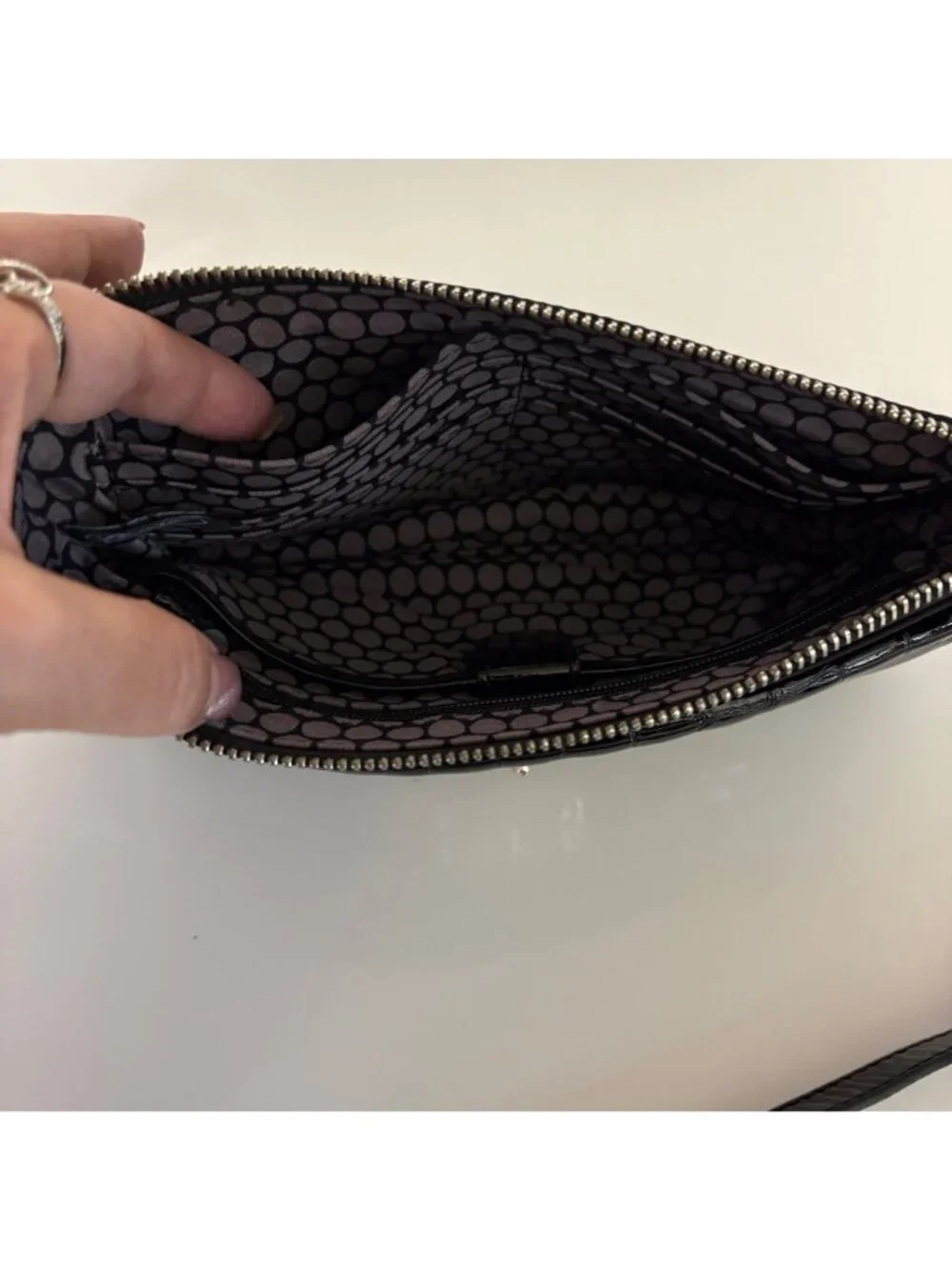 Brighton Black Nylon Faux Patent Leather Crossbody Bag Adjustable Strap Purse